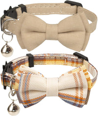 Cat Collar Breakaway Bowtie Safety with Bell Adjustbale Kitten Puppy - D-[2pcs] Beige