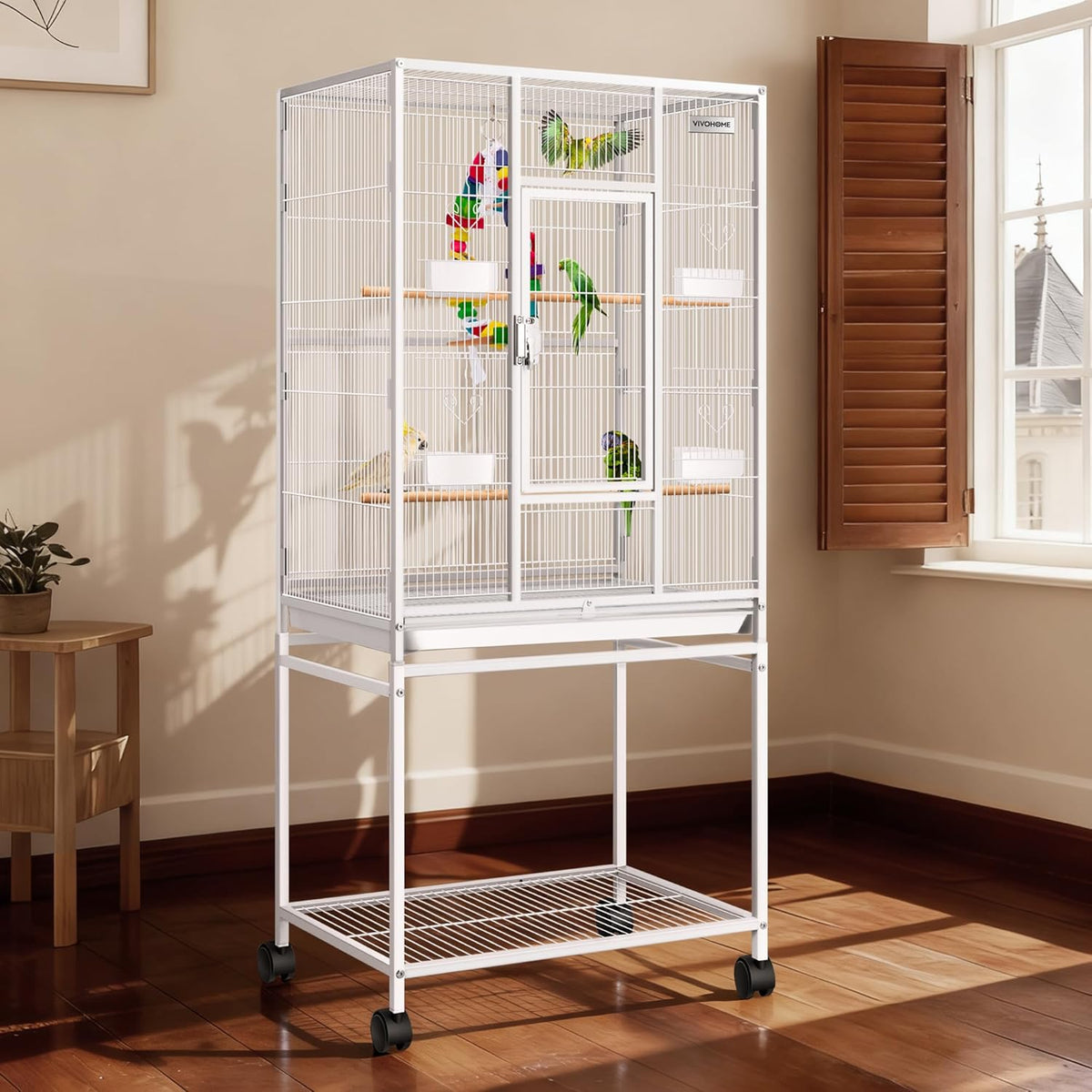 VIVOHOME 54 Inch Wrought Iron Large Bird Cage with Rolling Stand – Essentials for Birds - White
