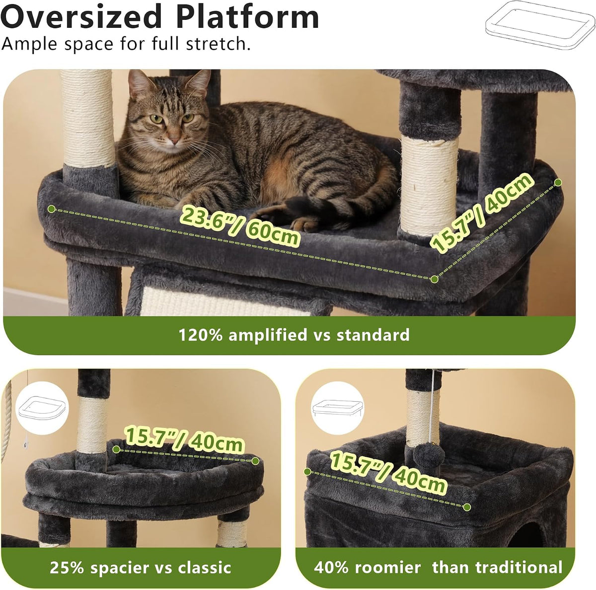 Heybly Cat Tree 72.4-Inch Anti-Tip Cat Tower with Spacious Perches - Smoky Gray / 72.4 inch - image 3