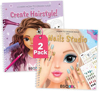 BSCOOL Nail Art Book for kids Stickers and Design Guides. - Multipack - Create Hairstyle and Nail Studio