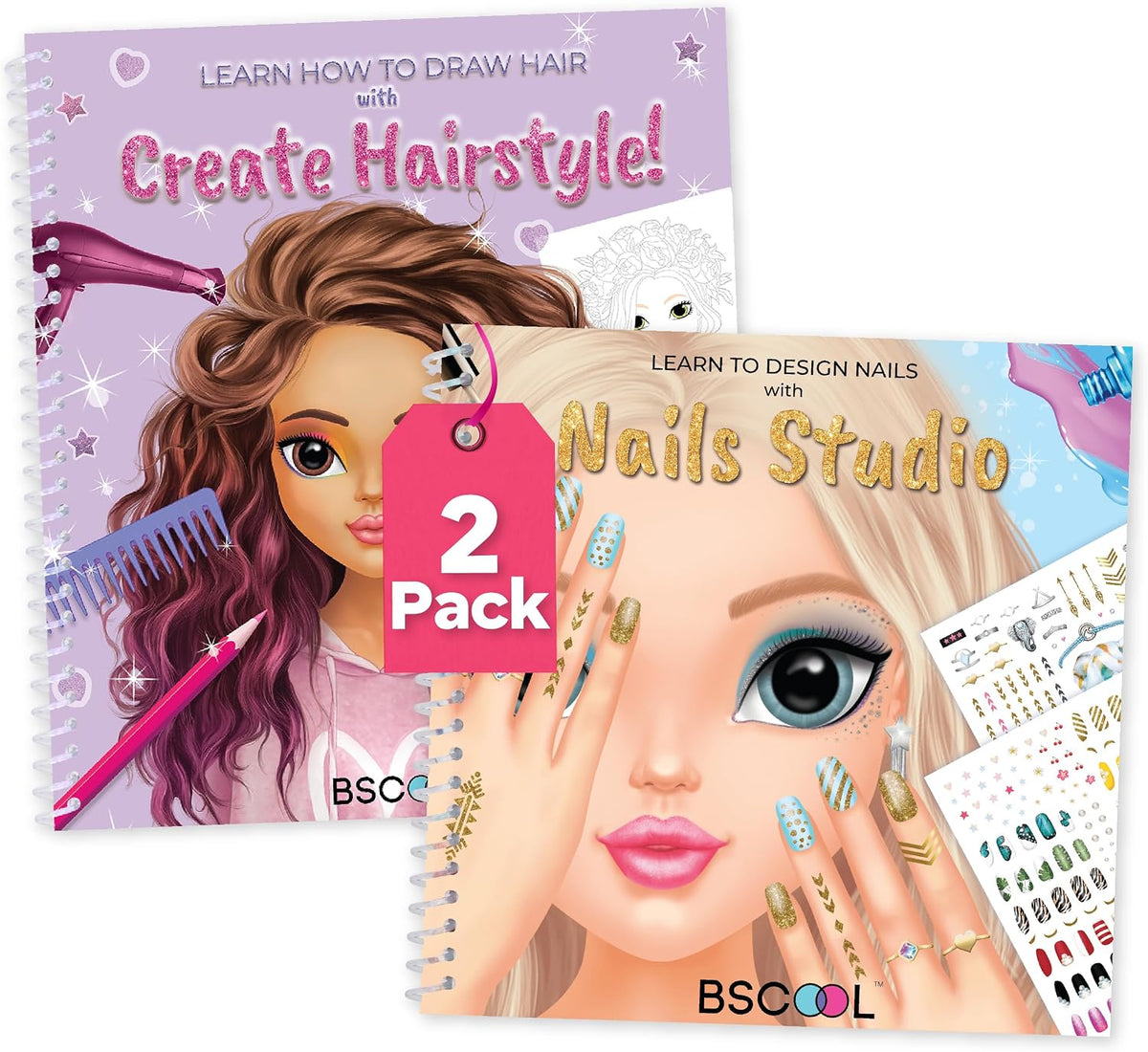 BSCOOL Nail Art Book for kids Stickers and Design Guides. - Multipack - Create Hairstyle and Nail Studio