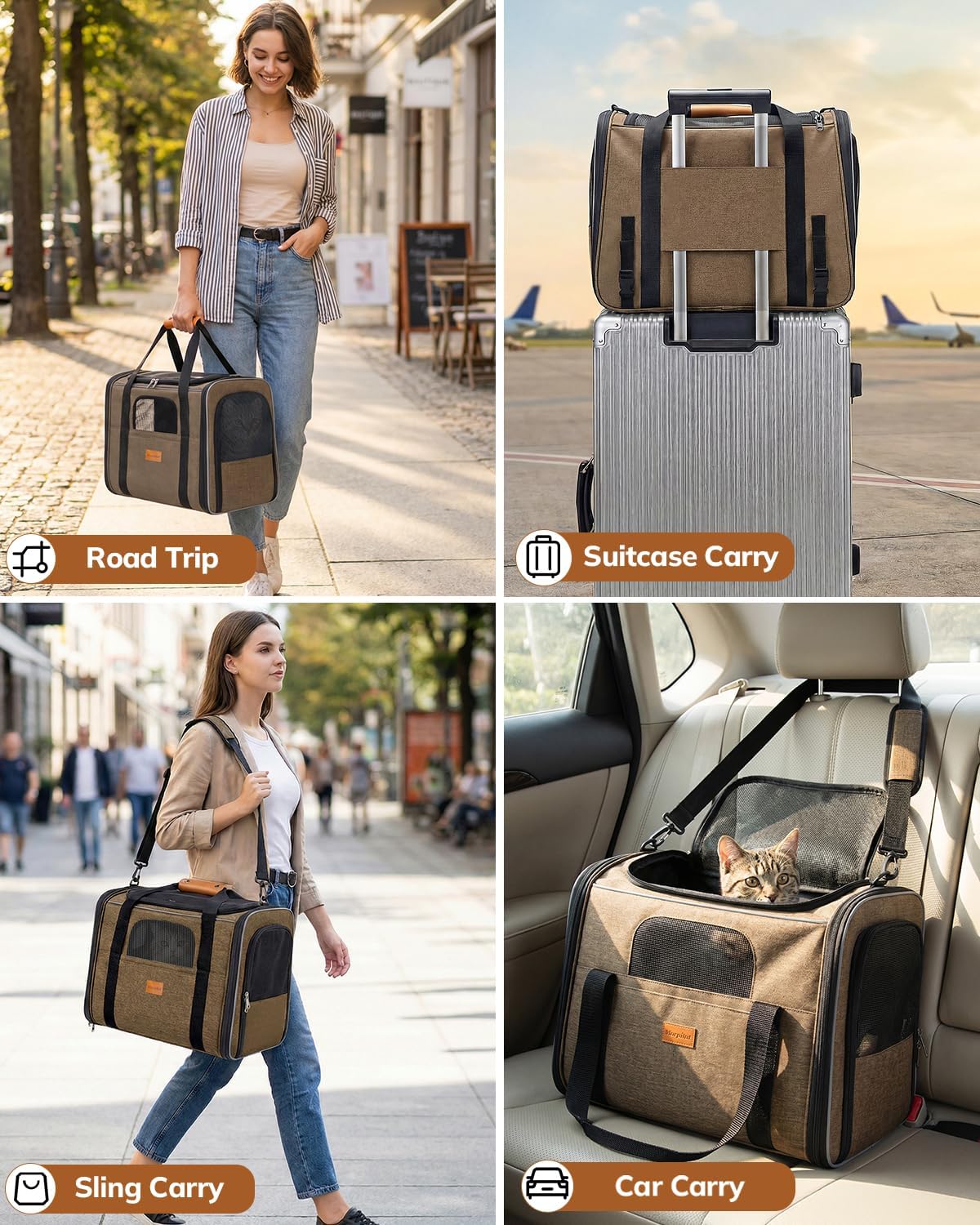 Morpilot Cat Carrier Soft for Large Medium Cats and Puppy up to – Essentials for Dogs - Brown / 18.0"L x 12.5"W x 14.0"H - image 4