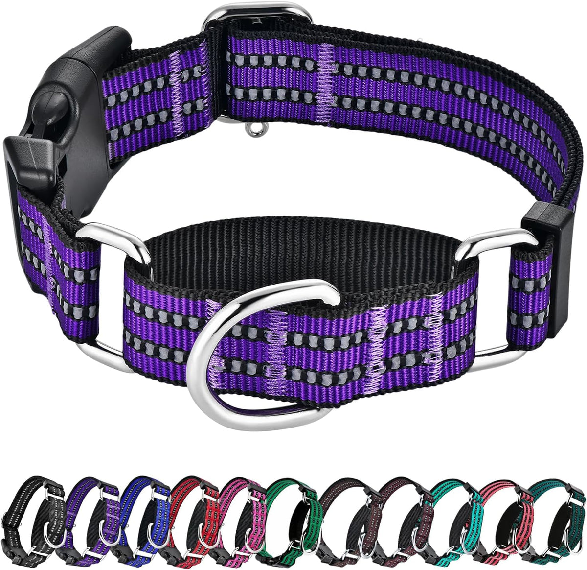 Martingale Collar for Dogs, Reflective Escape Proof, M - Purple / Medium