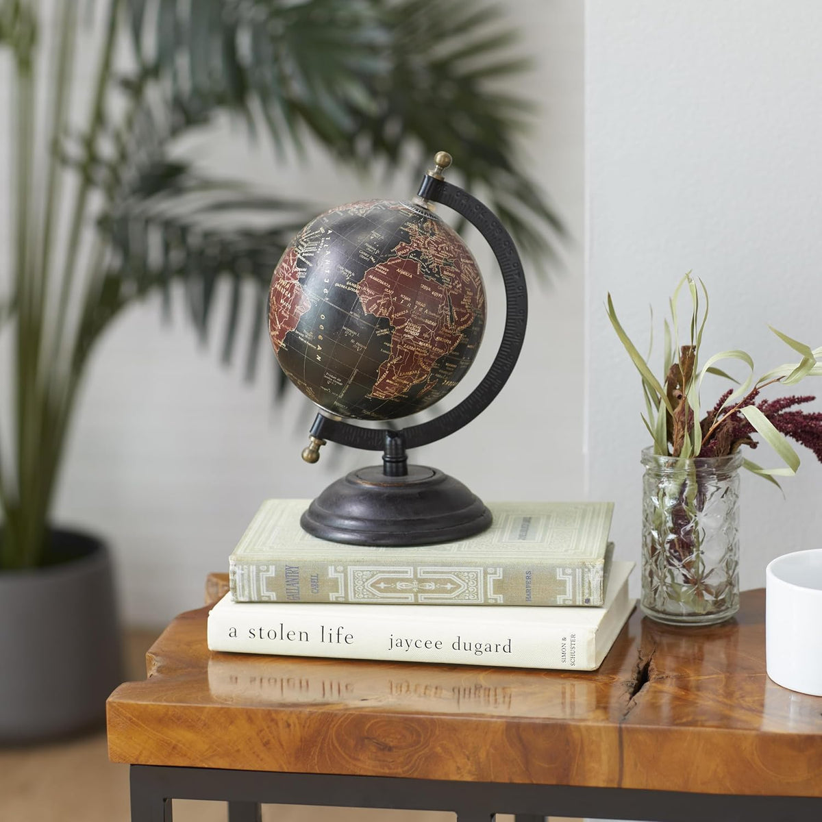Deco 79 black mango wood decorative world globe on stand with Old-World-style map and bronze axis - view 3