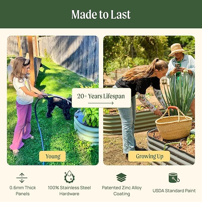 Vego garden Raised Garden Bed Kits, 17" Tall 9 in 1 8ft X 2ft Metal Raised Planter Bed for Vegetables Flowers Ground Planter Box-Pearl White