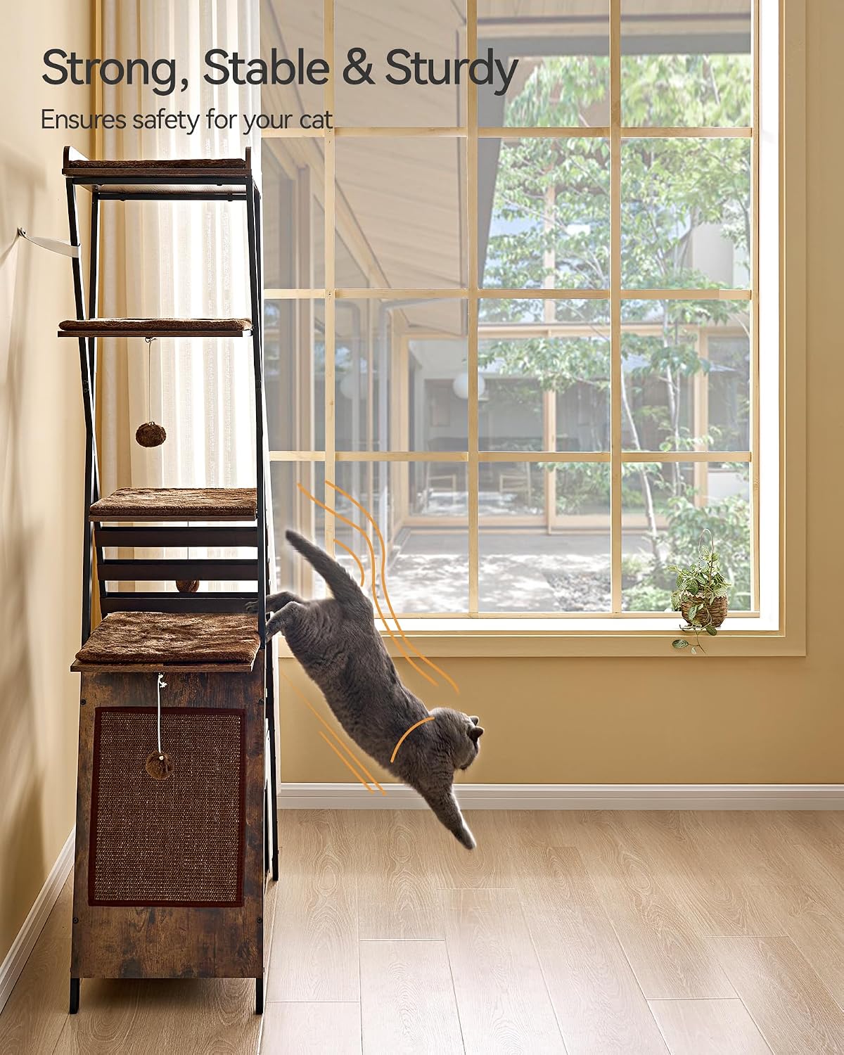 72.4" Modern Cat Tree for Indoor Cats, Multi-Level Cat Condo – Essentials for Cats - Rustic Brown - image 4
