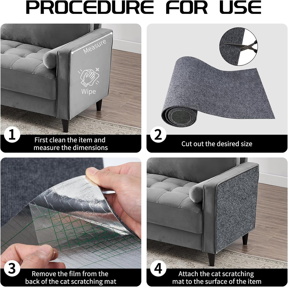 2 Pcs Self-Adhesive Cat Scratch Mat - Dark Gray - image 4