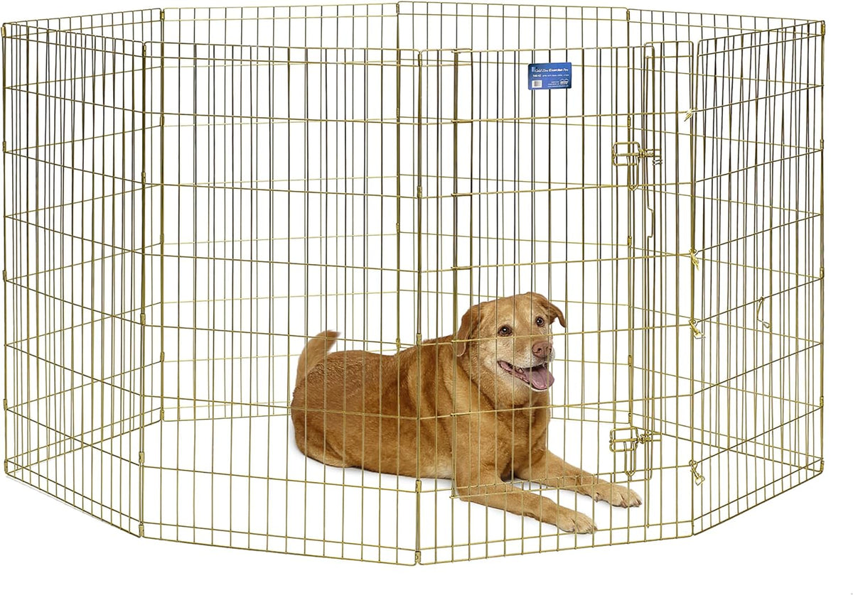 MidWest 30-Inch Exercise Pen, Single Door, 16 Sq Ft Play Area – Essentials for Dogs - Gold Zinc w/ Door / 42" H