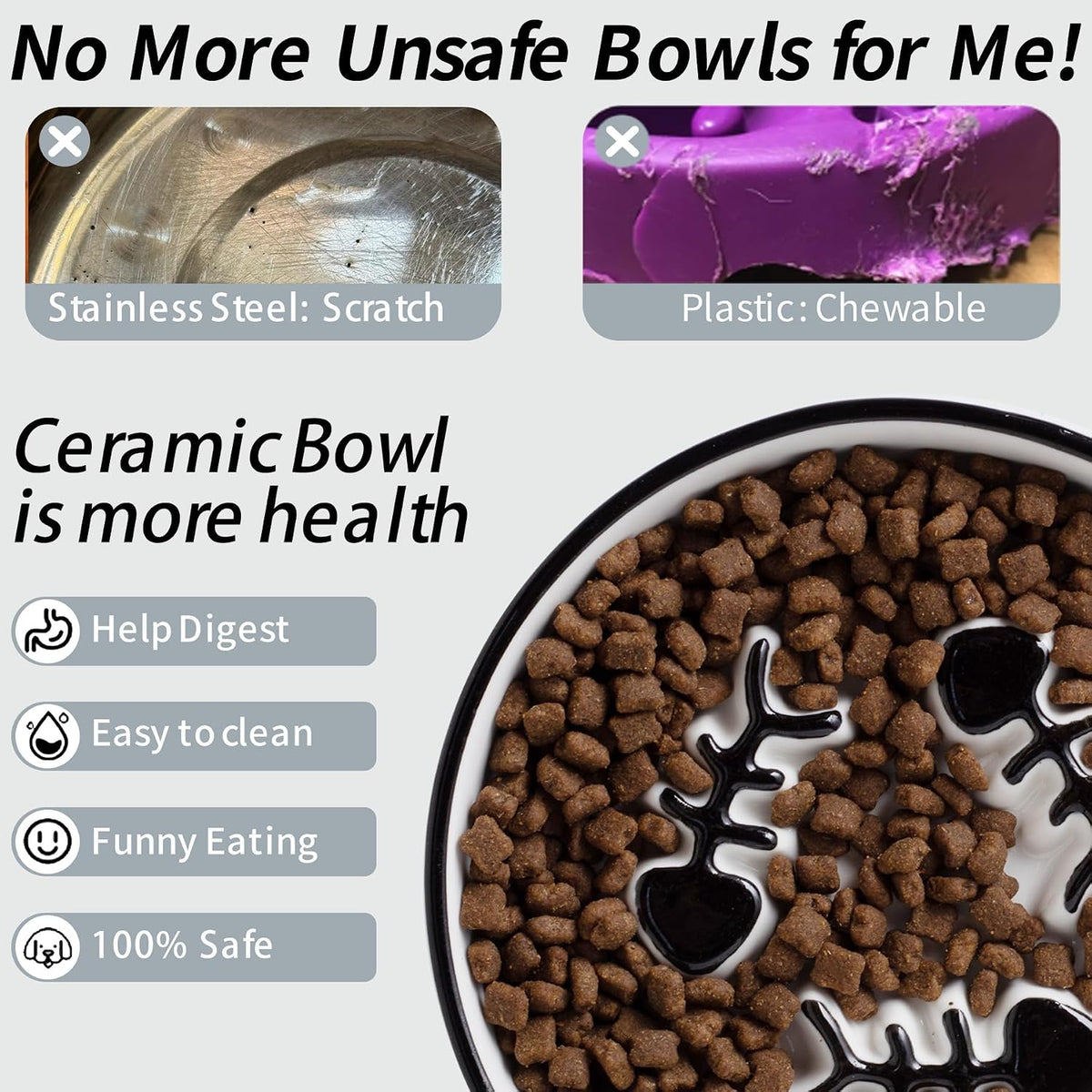 Ceramic Elevated Slow Feeder Cat Bowl, Anti Vomit - 2PCS Black Plates - image 3