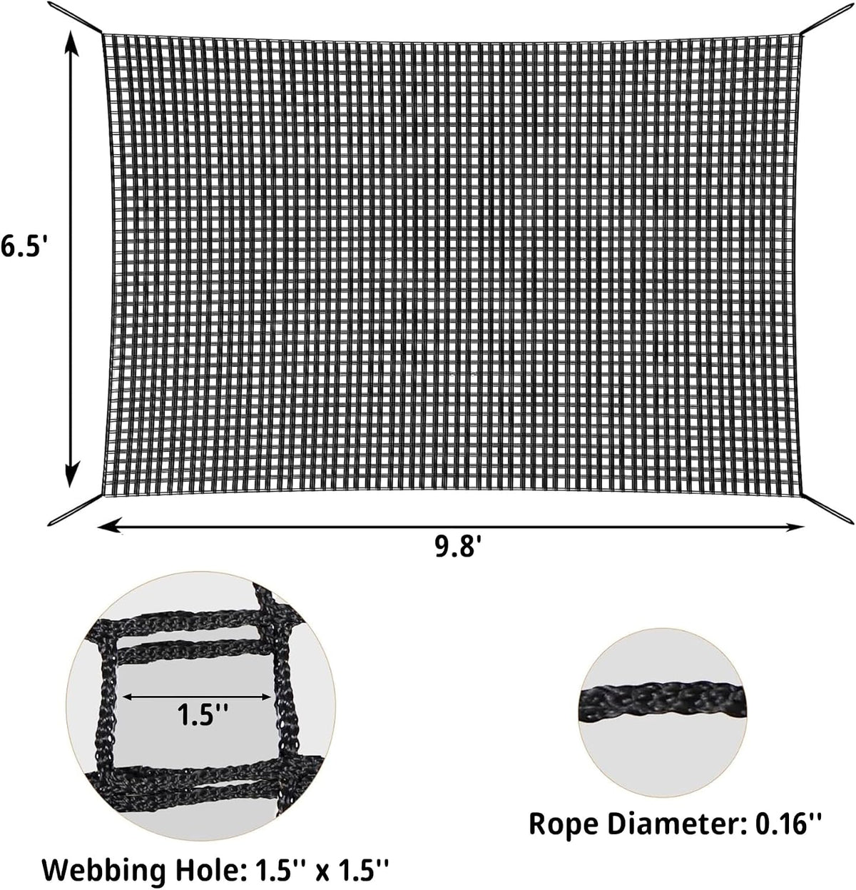 Climbing Cargo Net 6.5' x 9.8' for Outdoor Treehouse – Fun for Kids & Family - 6.5‘ x 9.8‘ / Black - image 2
