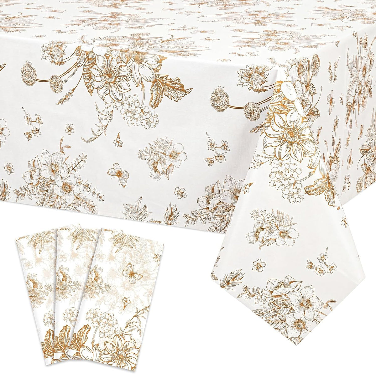 3 Pack Plastic Birthday Tablecloth - Orange Floral