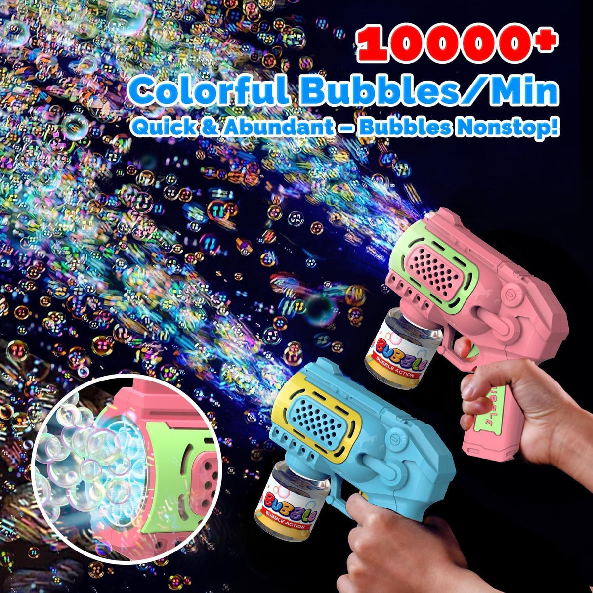 EagleStone 2 Packs Automatic Bubble Machine Guns with 4 Bottles - Pink,blue - image 4