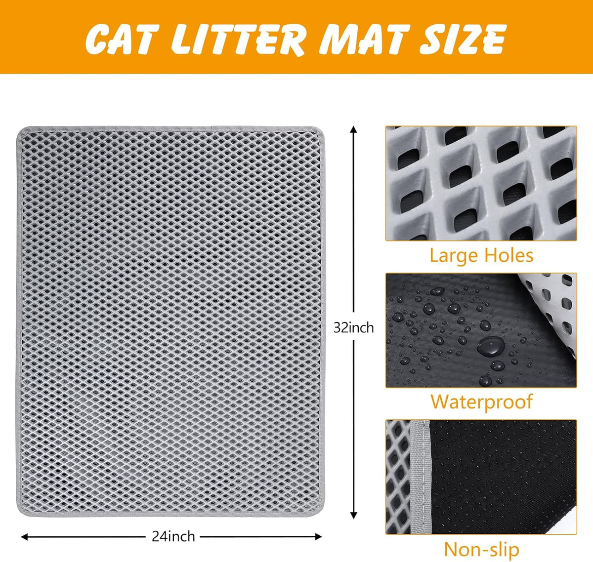 Double Layer Cat Litter Mat, Waterproof Non-Slip - grey / 30x24 inch - image 3