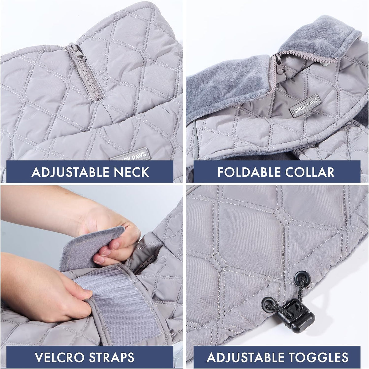 Spark Paws Quilted Dog Winter Coat - Grey / Large - image 2