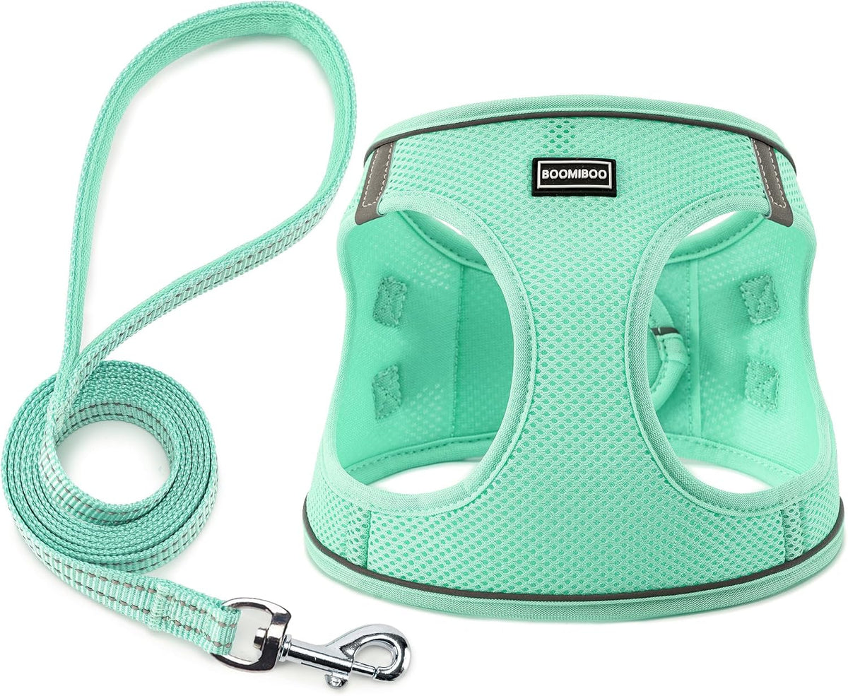 Dog Harness with Leash Set, Step-in Adjustable Puppy Pet Vest - Green / M(Chest:16"-18")