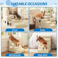 Dog Stairs for Small Dogs and Cats, 2 Steps Pet Stairs to Get on Couch Sofa and Chair, Indoor Non-Slip Balanced Portable Pet Step, High-Density Foam Ramp with Removable Washable Cover, Beige（11.8" H）