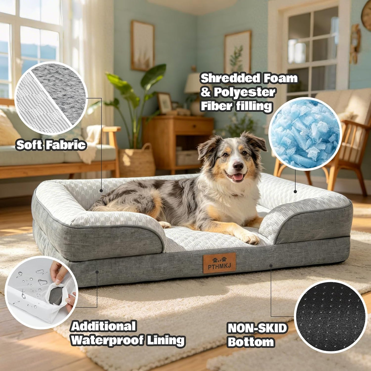 Orthopedic Dog Bed Medium Size Dog, Memory Foam Dog Bed Couch - Dark Grey / 44.0" L x 31.5" W x 7.5" Th - image 3