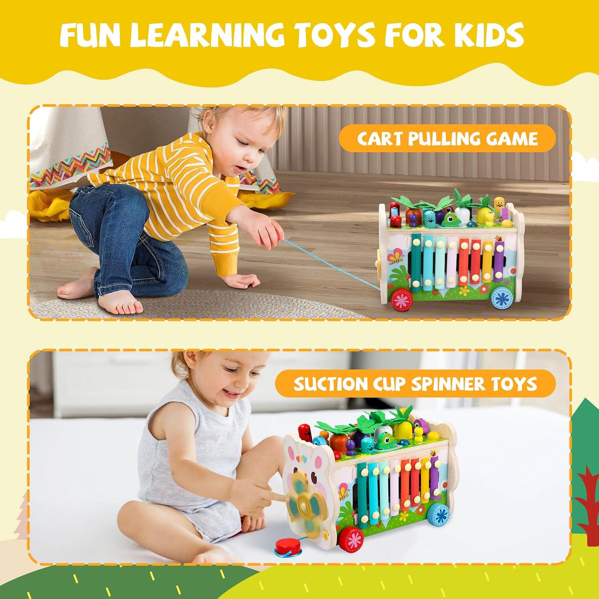 Teekdeer 9 in 1 Montessori wooden pounding toy with xylophone, gears and carrot harvest - view 3