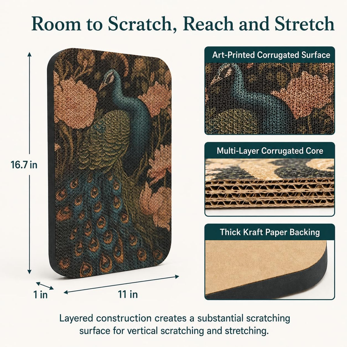 Cat Wall Scratcher, Art Cat Scratching Board for Indoor Cats – Essentials for Cats - Butterfly & Peacock - image 2