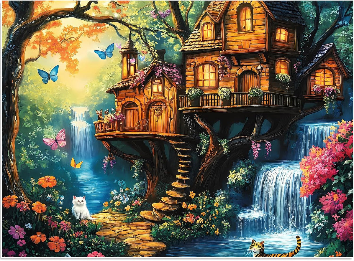Ciavotie 500 piece jigsaw puzzle of a cozy cat tent room - view 8