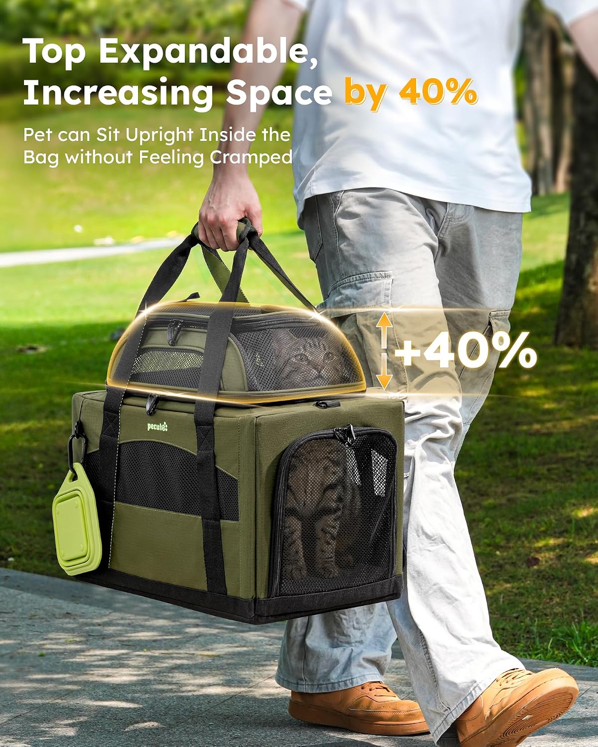 Pecute Cat Carrier, Top Expandable Dog Crate for Travel - Green - image 3