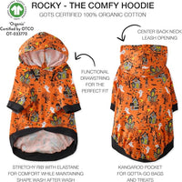 Rocky – The Orginal Lightweight Hooded TEE 100% Organic Cotton Dog Hoodie Pet Coat Sweater for Small, Medium, Large Dogs, Spooky, XX-Small