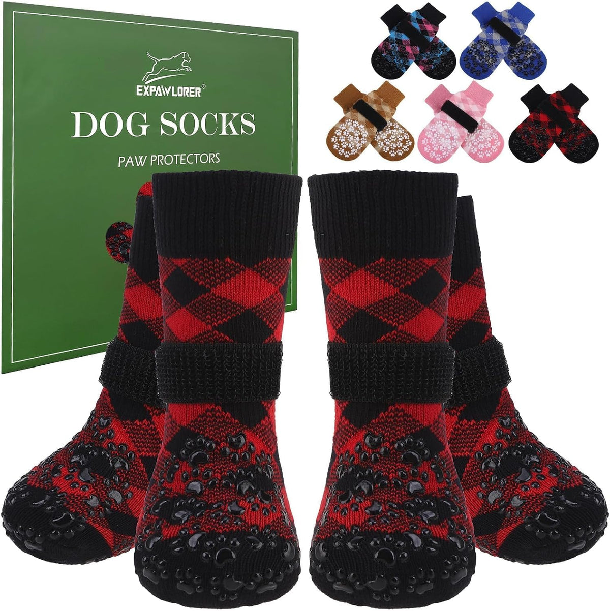 EXPAWLORER Dog Socks for Hot Pavement Summer to Prevent Licking Paws - M / Red&Black