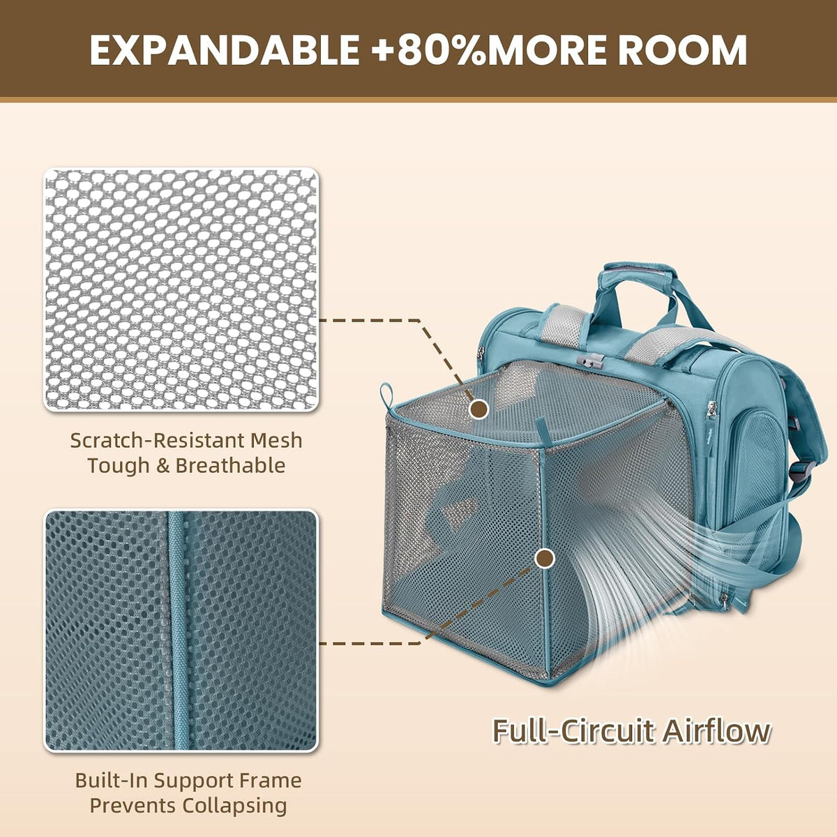 Expandable Large Cat Carrier Backpack, Supports up to – Essentials for Dogs - 16.5"L x 10.2"W x 15.8"H / Polar Blue - image 3