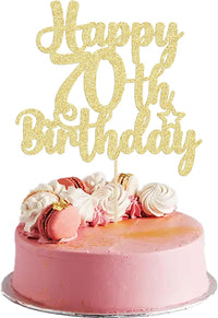 Gyufise 1Pc Happy 80th Birthday Cake Topper Glitter Cheers to 80 - 70th / Gold
