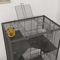 PawHut Large Hamster Cage with Deep Tempered Glass Bottom, 4 Tiers Hamster Tank with Running Wheel, Hut, Water Bottle, Dish, Rat Cage for Syrian, Dwarf, Gerbils, Mouse, 24" x 16" x 31.5", Black
