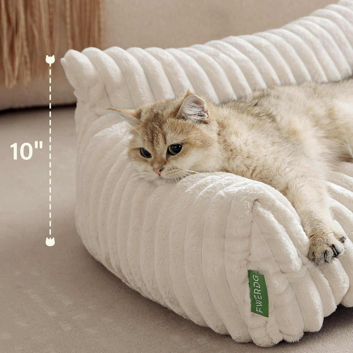 Cute Couch Bed for Pets, Supportive Cat Sofa for Indoor Cats - 30.0"L x 20.0"W x 10.0"Th / Cream - image 3