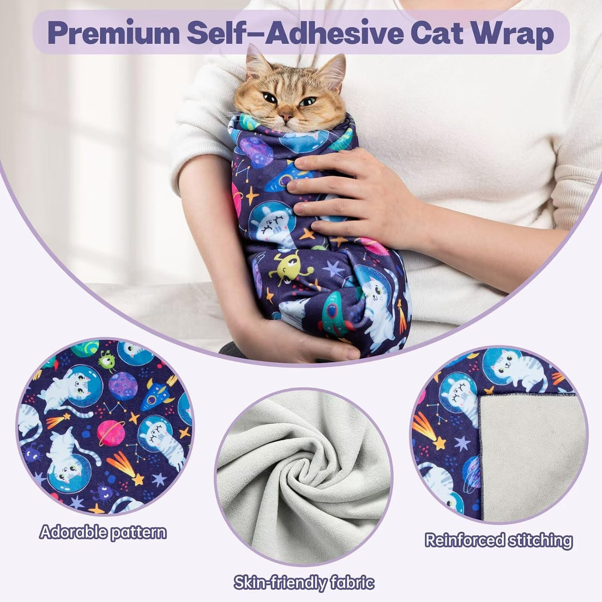 Paw Legend 27.6" Cat Wrap for Grooming Cat Wrap for Cutting Nails Cat - M(21.7'x21.7") / Space Cat Pattern - image 4
