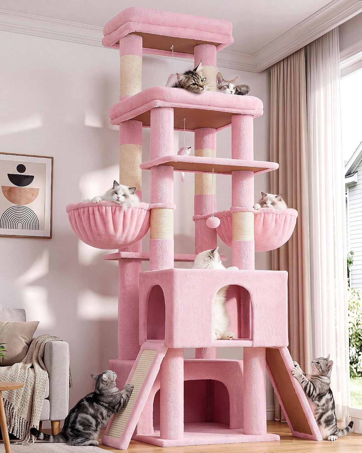 Globlazer Z78 Heavy Duty Cat Tree for 20lbs Large Adult Cats - Pink / 78 inch