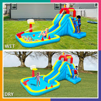 Bounwell inflatable water slide with climbing wall, basketball hoop, water cannon and splash pool - view 2