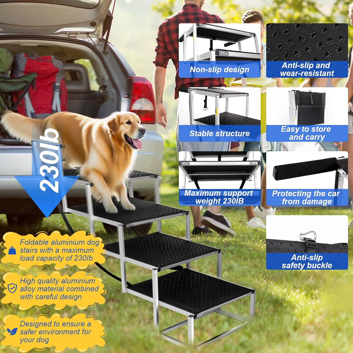 Dog Stairs for Large Dogs - 5-Steps Extra-Wide and Extra-Tall / 18.7" W x 41-43" H - image 3