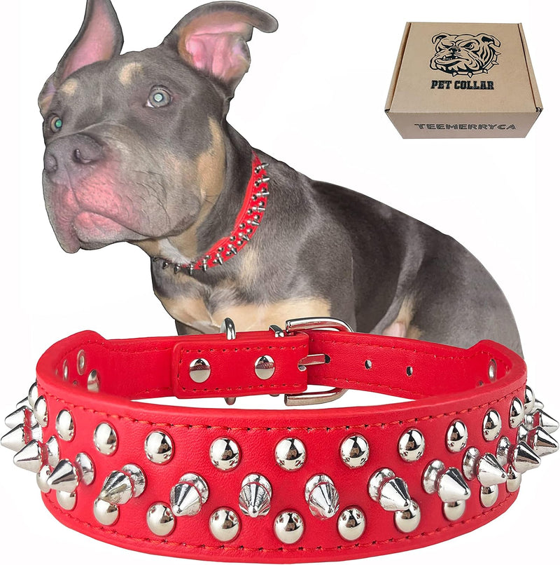 Pink Leather Studded Dog Collars for Girl Dogs - RED / XL: 17.7"-20.5"(for Large Dog)