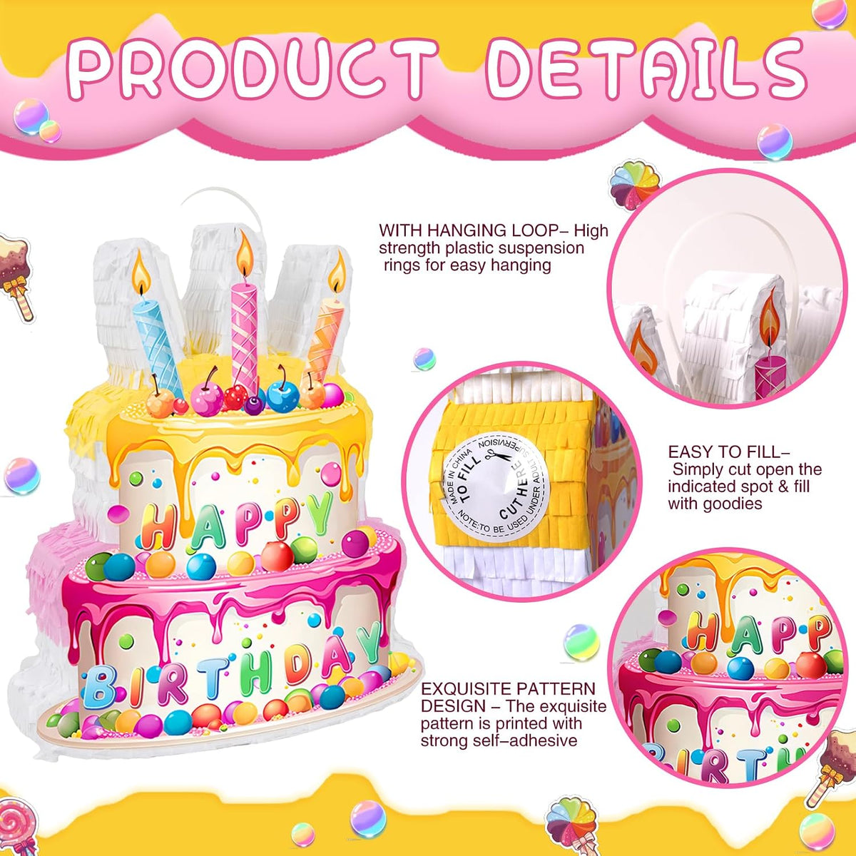 Princess Castle Pinata - Pink Castle Pinata with Blindfold and Bat for Girls Kids Princess Theme - Cake - image 3