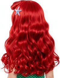Funna long curly red mermaid wig for girls with starfish hairpin accessories - view 3