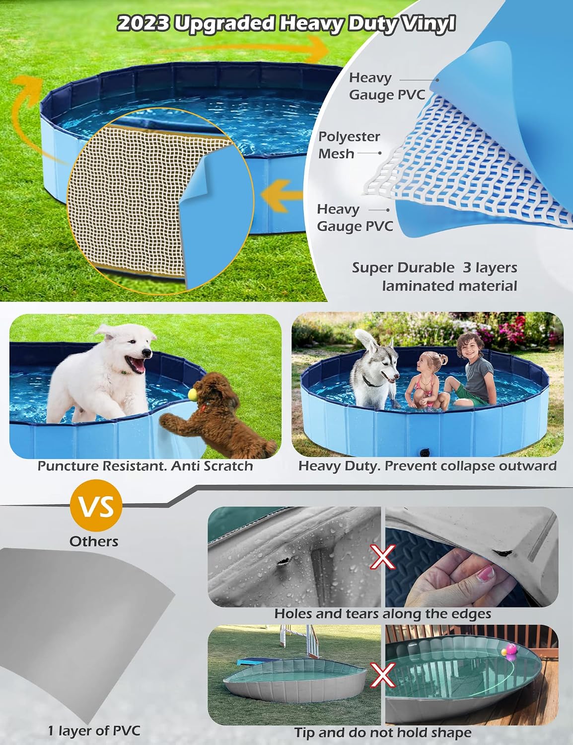 Jasonwell Foldable Dog Pet Bath Pool Collapsible Dog Pet Pool Bathing - L - 48" / Mdf Wood Blue - image 4