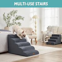 Extra Wide Dog Stairs 19.7" Width, Large Pet Step for Small Medium Dog, Puppy or Cat, Ramp for High Bed or Car, High Density Foam Ladder, Stable, 5 Step, 19.7x33x22.4 in, Dark Grey