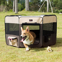 Aivituvin Dog Playpen, Foldable Pet Play Pens with Carrying Bag for Cat, Puppies, Rabbits, Portable - M / Brown - image 2