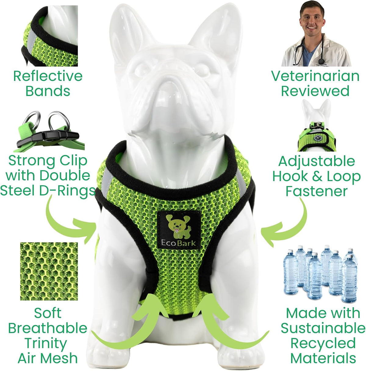 EcoBark XXS Dog Harness, Soft Step in Teacup Puppy Mesh Vest - XL- 20 to 26 lbs - Chest Up to 20 in (Pack of 1) / Neon Green Sport - image 3