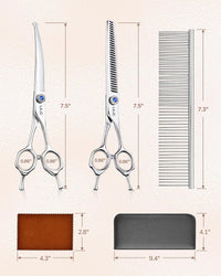 ULG Curved Dog Grooming Shears, 440C Stainless Steel - 3pcs SnagFree with Pouch - image 2