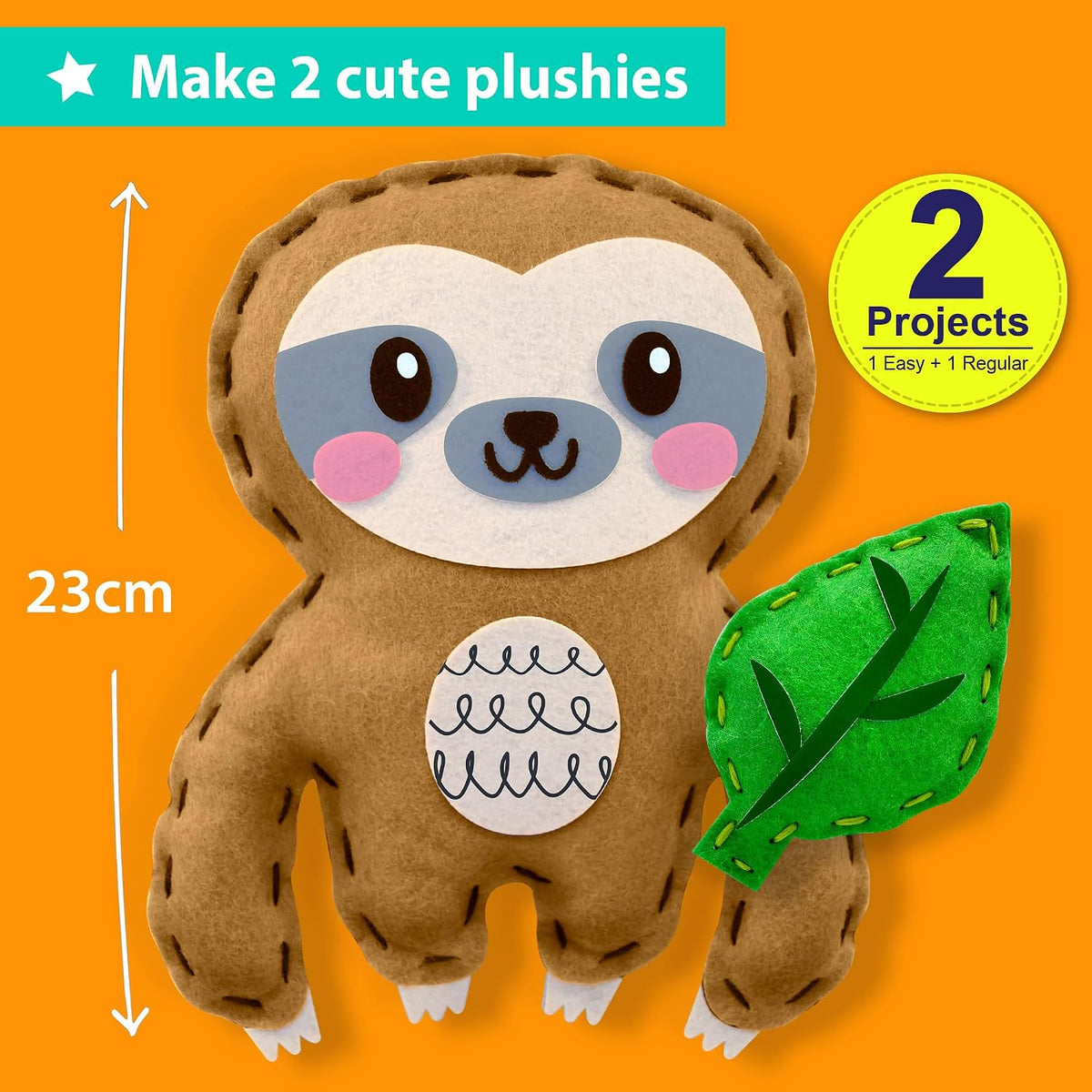 KRAFUN Beginner Sewing Kit, Sew Kitten & Mouse, Pre-Cut Felt - Sloth - image 3