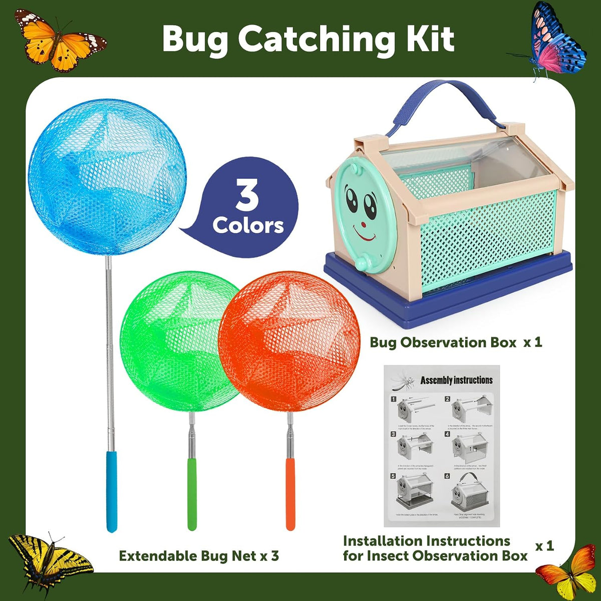 Kids Telescopic Butterfly Fishing Nets for Kids Catching Insect Net - Insect Catching Kit (1 Set) - image 3
