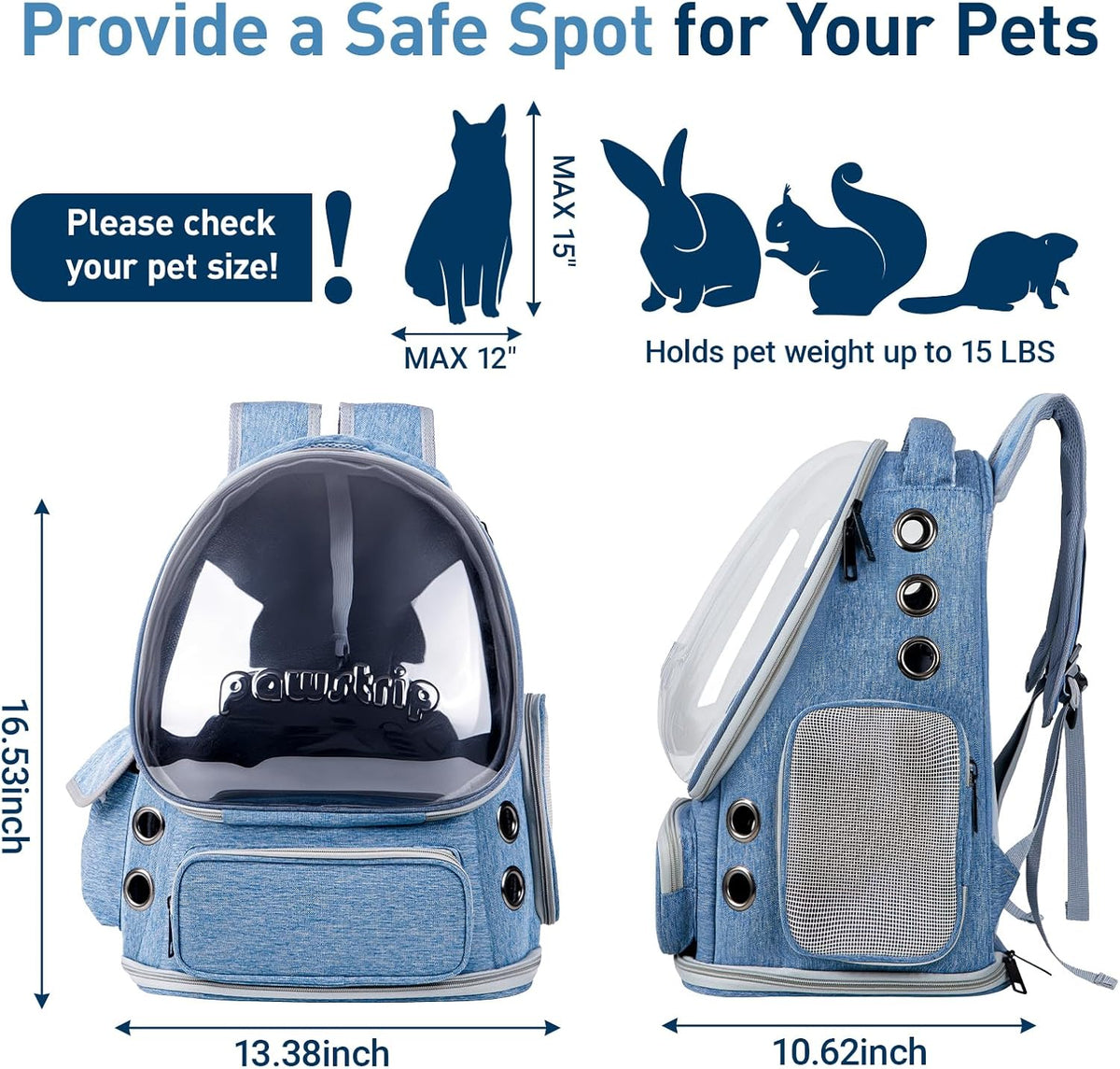 Cat Backpack Carrier Clear Bubble Window for Cats & Small Dogs up - Blue - image 2