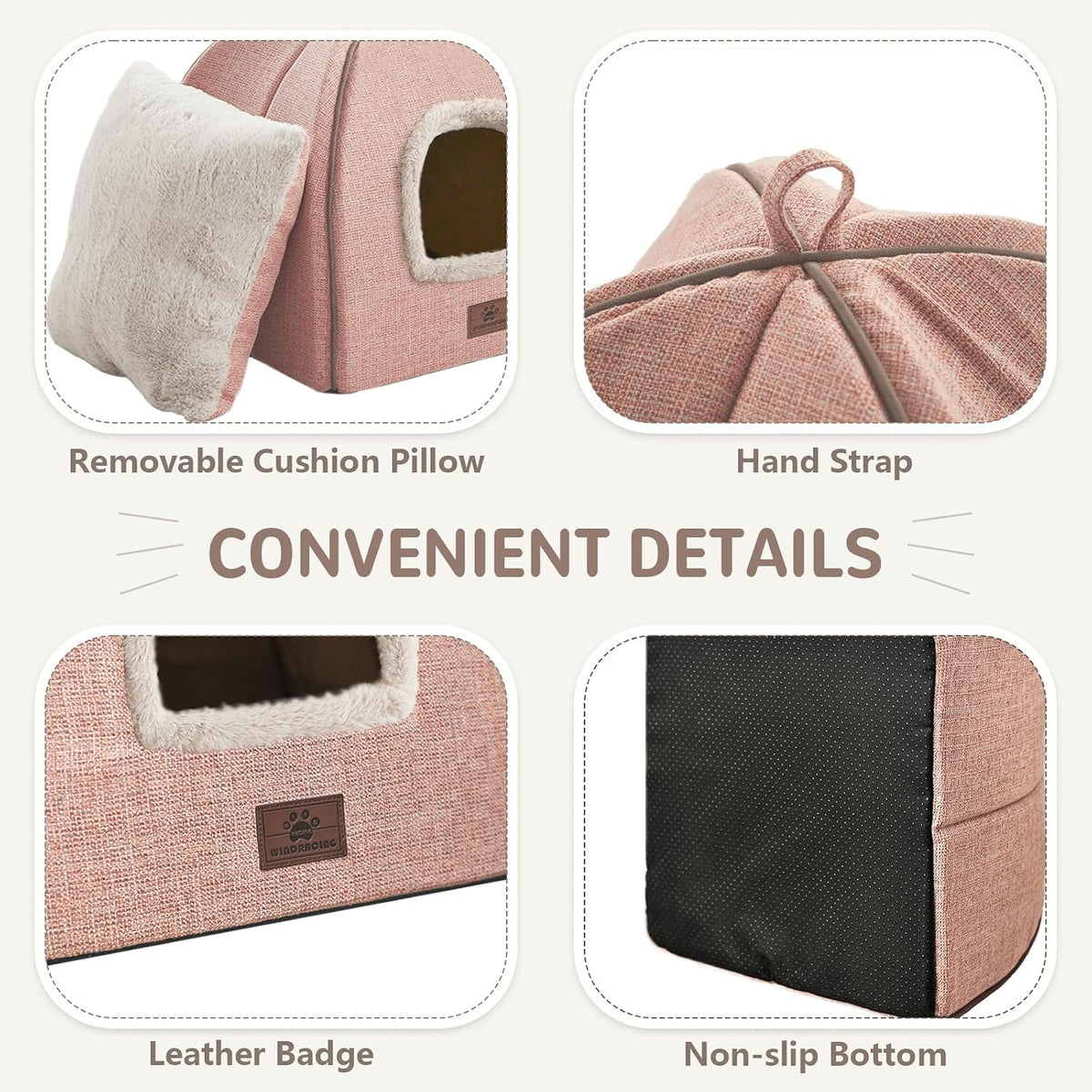 Cat Bed for Indoor Cats - Cat Cave Beds Cat House Cat Tent with Removable Washable Cushioned - Light Pink / L(17.5 x 17.5 x 17.5 Inch) - image 4
