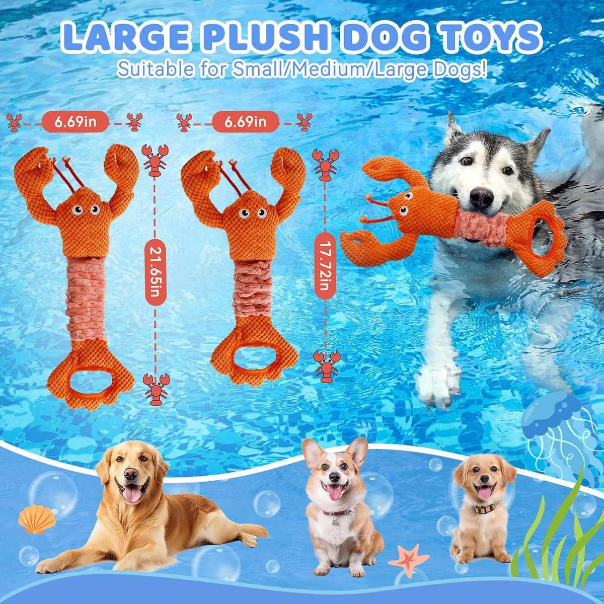 Tug of War Dog Toy, Squeaky Dog Toys Interactive Duck Puppy Toys – Essentials for Dogs - Orange Lobster - image 2