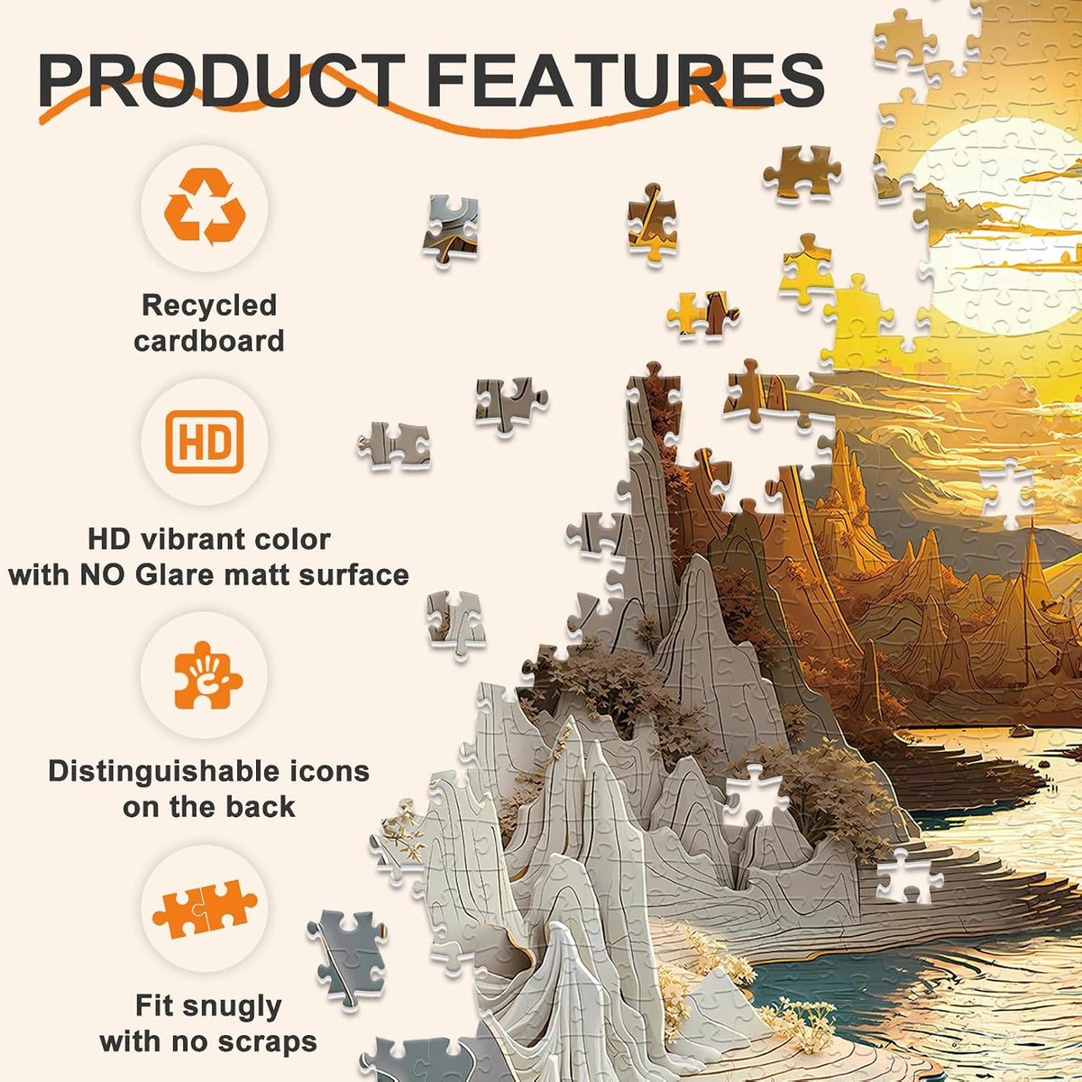 Masseruon 1000 piece round jigsaw puzzle with a sunset canyon image - view 10