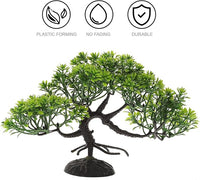 LOGOFUN 4 Pcs Aquarium Bonsai Tree Artificial Water Plant Fish Tank Decorations (Deep Green)